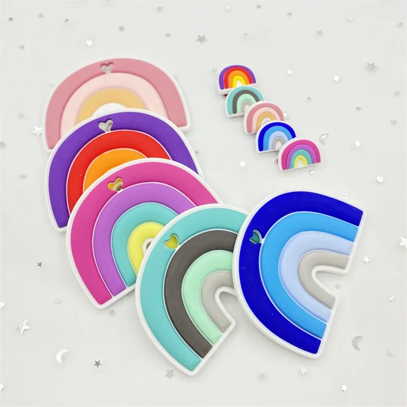 1/2pcs Silicone Rainbow Teether Baby Teethers Food Grade BPA Free Pacifier Chain Accessories For Chew Baby Teethers
