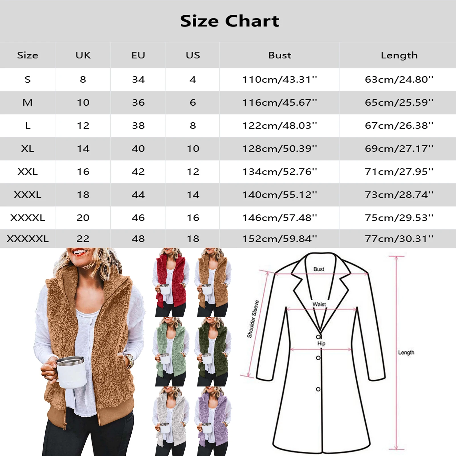 Plus Size Color Block Plush Sleeveless Jacket for Women