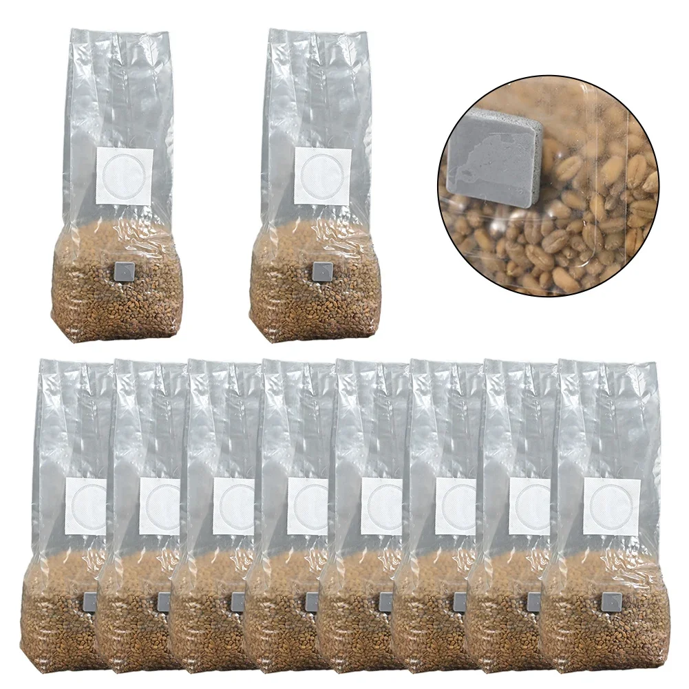 10pcs High-Yield Mushroom Cultivation Bags PP Sterilized Hydrated Grain Bag Filter Patch Substrate Mushroom Spawns Bag