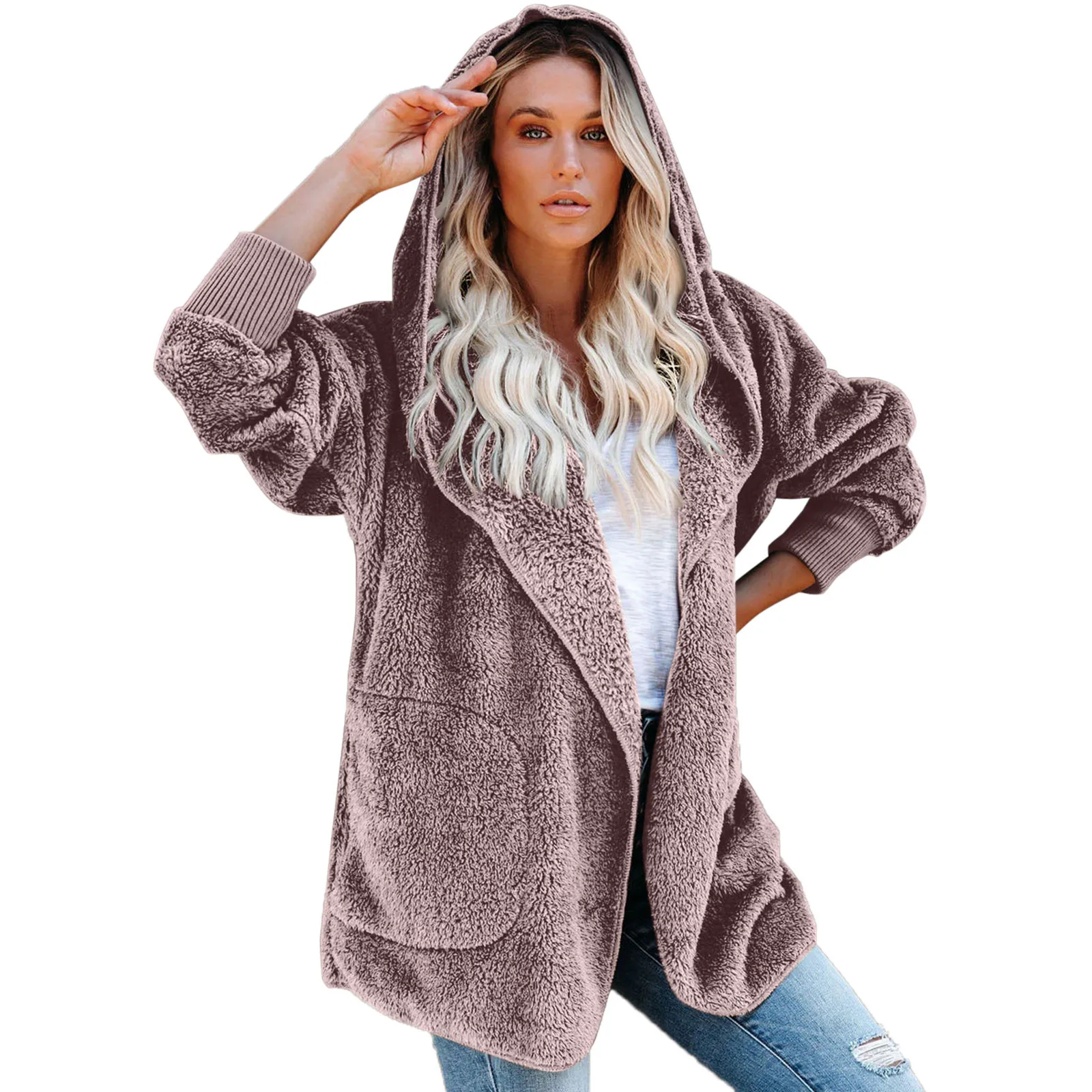 Plus Size 5XL Warm Plush Fleece Hooded Jacket