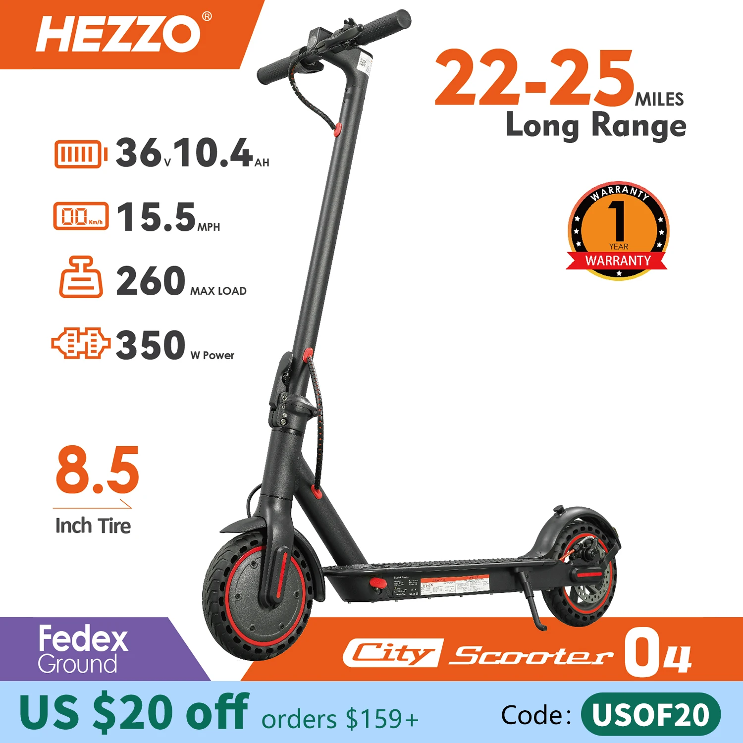 HEZZO Electric Scooter 36V 350W Smart Folding Escooter