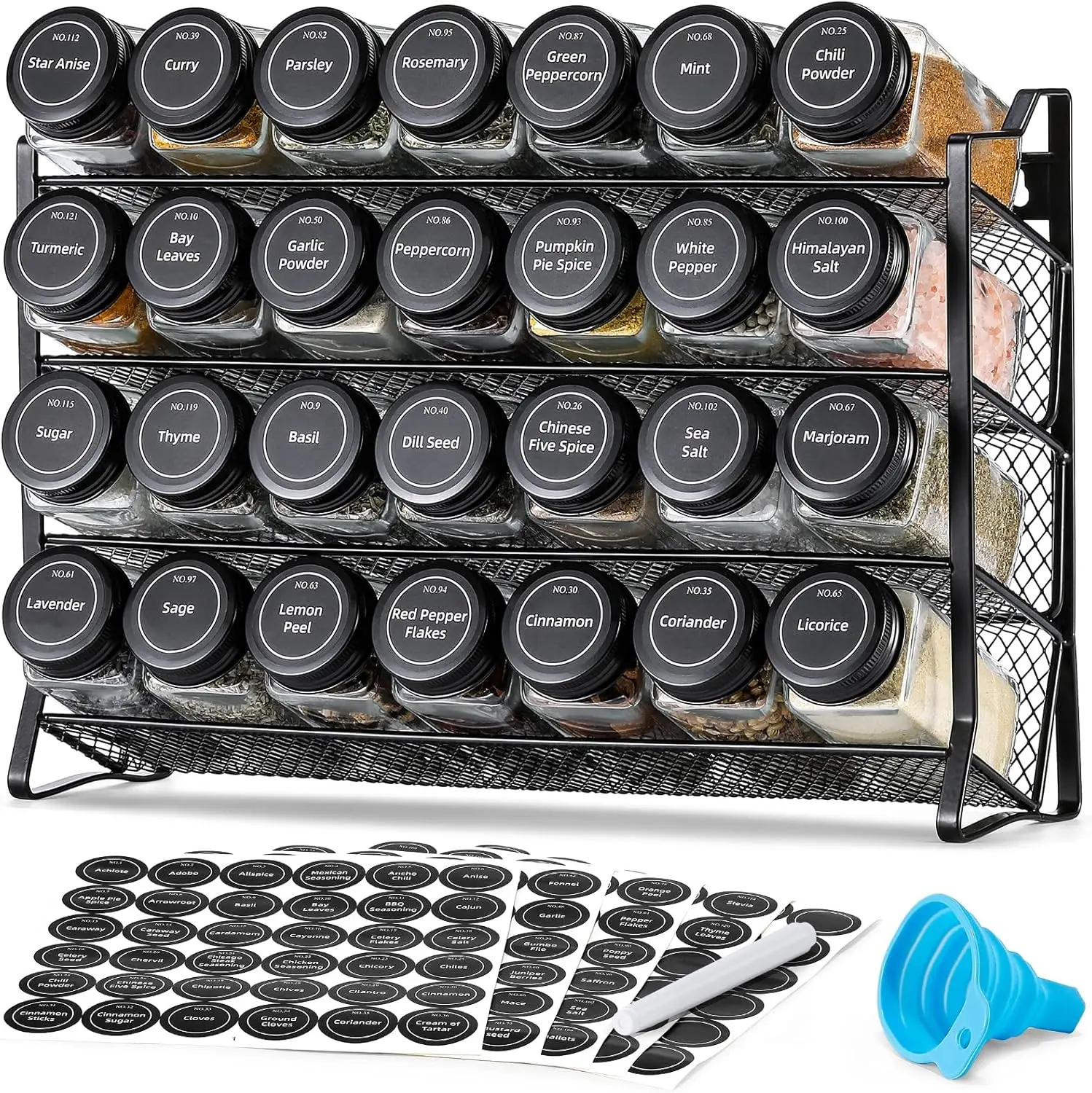 Spice Rack Organizer with 28 Spice Jars